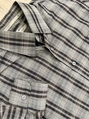 Canali Gray and Black Plaid Casual Button-Down Shirt Sz Med